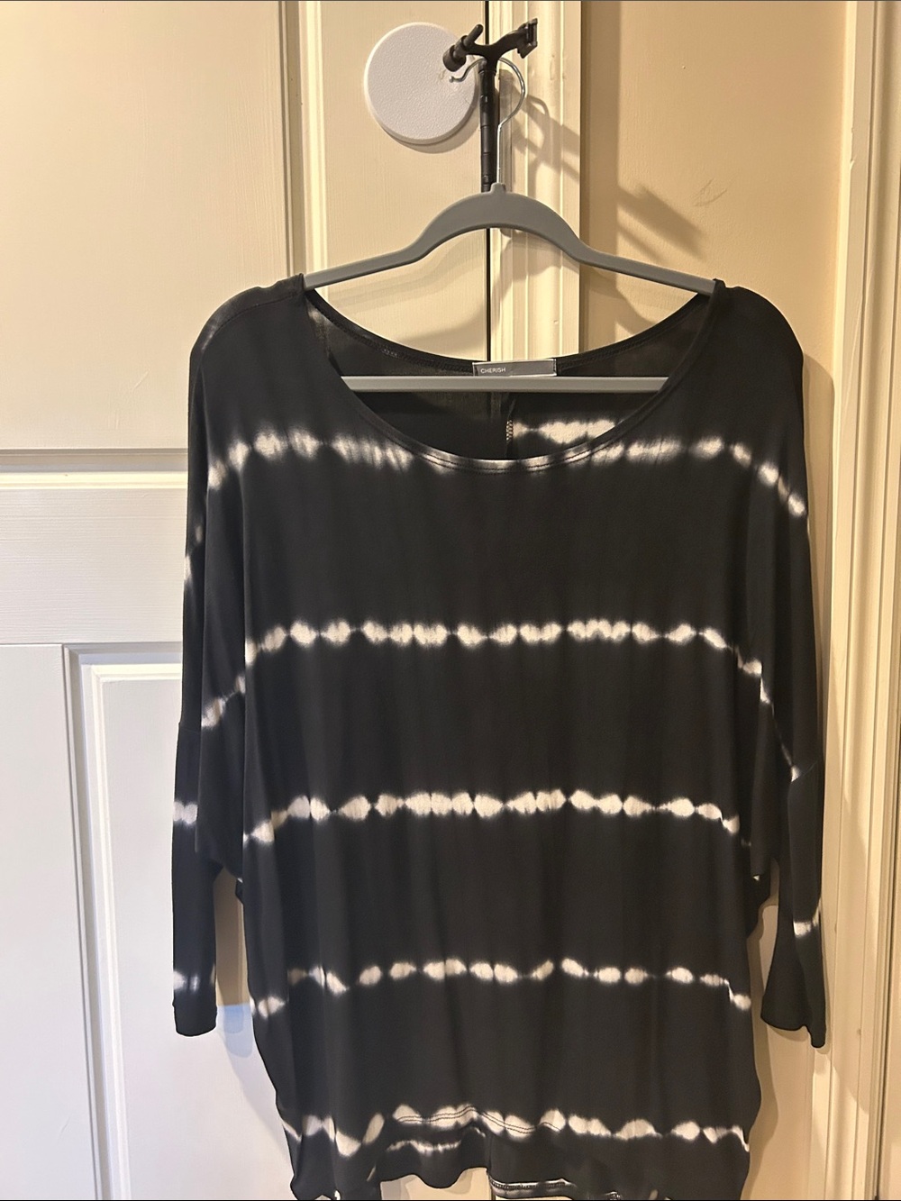 Cherish Black & White Tie-Dye Long Sleeve Boatneck Top